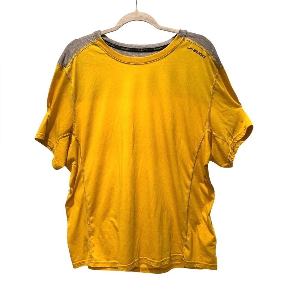 Brooks Run Happy Short Sleeve Performance Tee Yellow Gray XXL